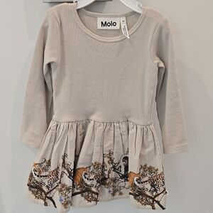 Molo Taupe Long Sleeve Dress with Wildlife Design